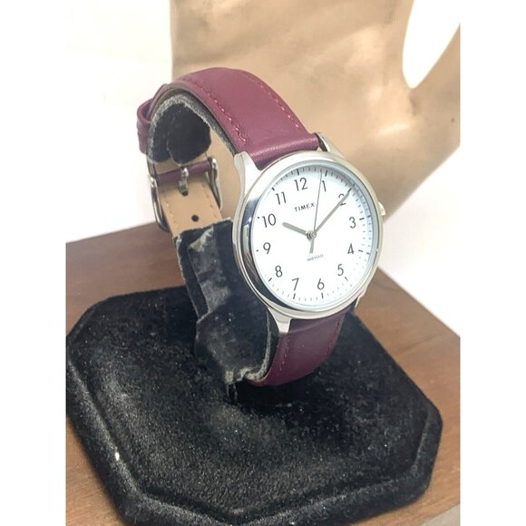 Timex Women's Watch TW2V36100 Indiglo Quartz Silver Dial Burgundy Leather 33mm - Picture 15 of 15